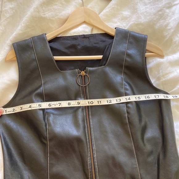 60s mod vintage leather look zip front mini shift dress small to medium - Picture 5 of 7